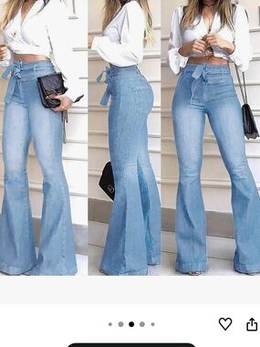 😍KDF High Waisted Flare Light Blue Jeans 👖 with Belt size 4!